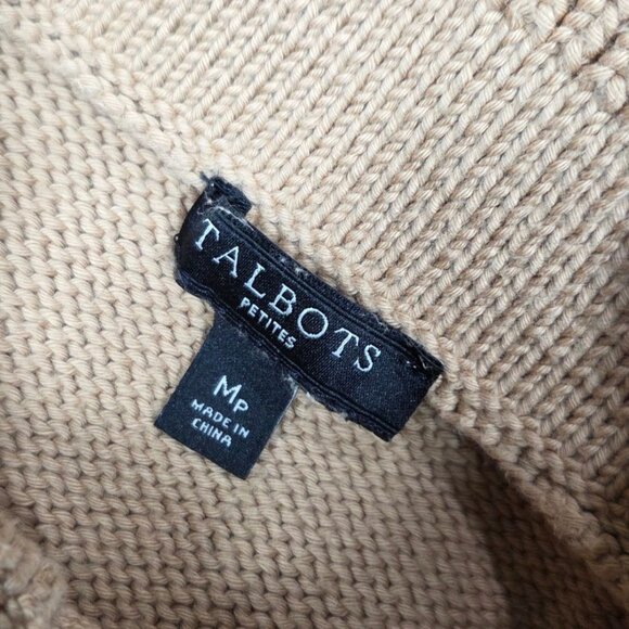 Talbots Sweater Medium P Petite Tan Cable Knit Preppy Feminine Portrait Collar - Picture 4 of 7